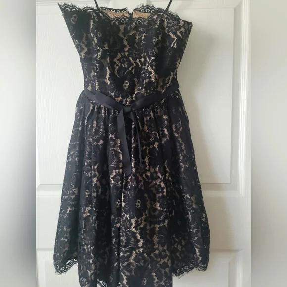 Chantilly Lace Black/Fleshtone Little Black dress PERFECT NYE PARTY DRESS - Picture 1 of 4